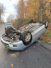 Brianna Kimmel’s car after her accident on Philipsburg Road. (Photo by Brianna Kimmel)