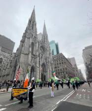 The Vernon Township High School Viking Marching Band marches March 17 in the St. Patrick’s Day Parade in New York City. (Photos provided)