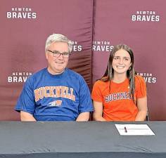 SS1 Newton High School track and field coach Jake Mull, who retired last year, with Sierra Strasser, who will compete for Bucknell University, starting this fall. (Photos provided)