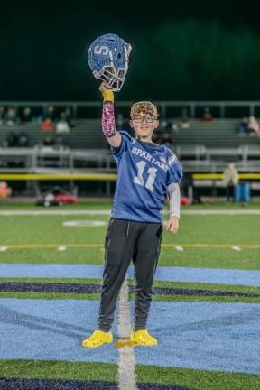 Daniel Bachkhaz feels the love at midfield at Sparta High School’s Senior Night on Oct. 25. (Photo courtesy of Laura Bachkhaz)