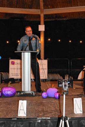 Newton Police Sgt. Michael Wolanski speaks at the event.