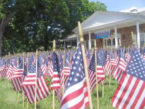 Annual Sea of Flags display outside Lazear-Smith and Vander Plaat Memorial Home. Each of the 1,602 flags outside the Lazear-Smith and Vander Plaat Memorial Home in Warwick, represents a veteran from this community who has passed away. Today, the funeral home is following New York State guidelines limiting visitation to family members during coronavirus epidemic.