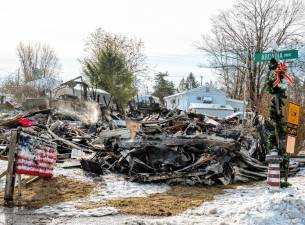 The remains of a mobile home at 29 Deerfield in Hampton Township after a fire early Monday, Dec. 23. (Photos by Nancy Madacsi)