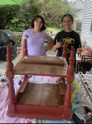 Faith Cooper and Addison Hardin turned an old bureau into a Little Library that was placed at Tranquility Farms.