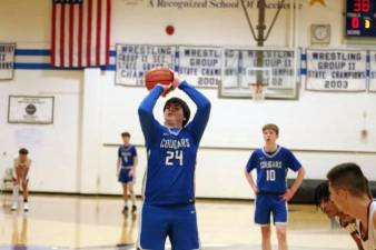 Kittatinny’s Connor Logan is about to shoot from the free throw line during a game against Newton last year. (File photo by George Leroy Hunter)