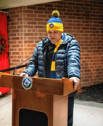 Newton Town Manager Thomas Russo Jr. speaks at the Tree Lighting.