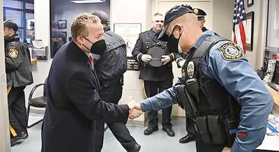 U.S. Rep. Josh Gottheimer at the Newton Police Department last week (Photo provided)