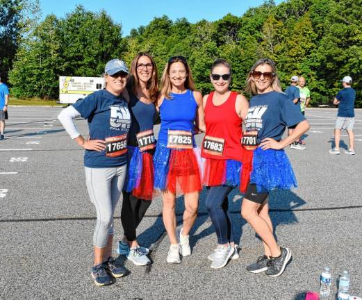 Lenape Valley science teacher Rachel Beck, special-education teachers Raean Perez and Kelley Timan, guidance counselor Kathleen Finizio and science teacher Monika Graniello are ready for the race.