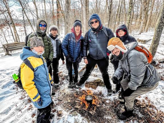 Scouts from Troop 85 show their fire-building skills in the Skylands District Klondike Derby on Jan. 25. (Photo provided)