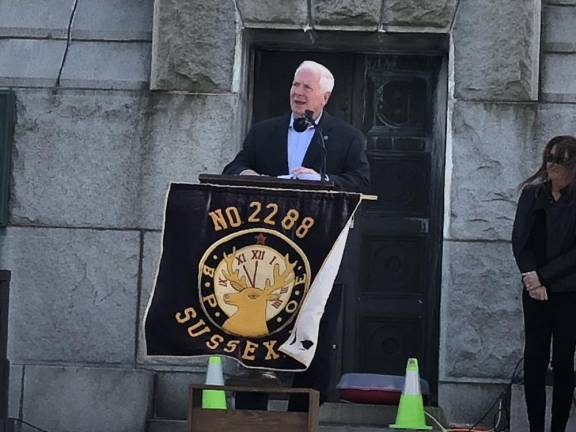 Sussex County Clerk Jeffrey Parrott speaks during the ceremony.