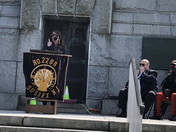 Patricia Green, past exalted ruler of Sussex Elks Lodge 2288, speaks at the ceremony. She was chairwoman of the group that planned the event.