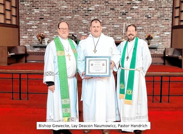 From left are Bishop Stephen Gewecke, Peter Naumowicz and the Rev. Brian Handrich.