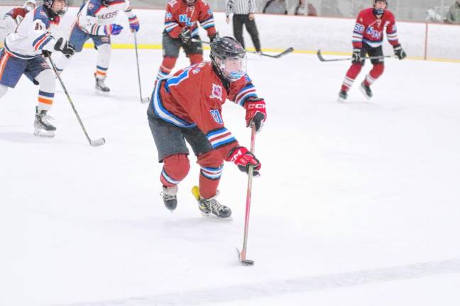 Newton-Lenape Valley's Kellan Faessinger steers the puck.