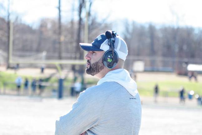 <b>Pope John XXIII Regional High School football head coach Dom Gaston on the sideline. (Photo by George Leroy Hunter)</b>