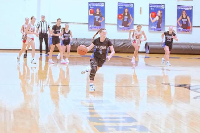 Kittatinny’s Katie Sajdak dribbles the ball. She scored seven points.