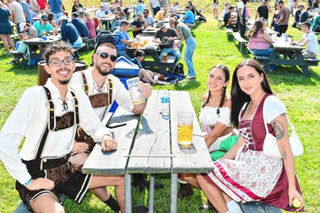 <b>Julian Dominguez, Denis Collins, Ariana Hastings and Amanda Papallo, all of New York, are dressed for Oktoberfest on Sept. 21-22 at Mountain Creek Resort in Vernon. (Photo by Maria Kovic)</b>