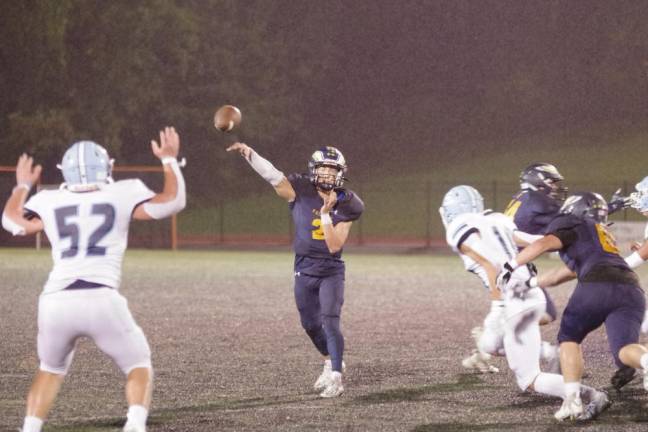 Jefferson quarterback Ryan Moran throws the ball. He threw one touchdown pass during the game, which Jefferson lost, 20-13.