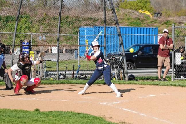 Lenape Valley batter Sydney Stansfield watches an incoming ball. She scored two runs.