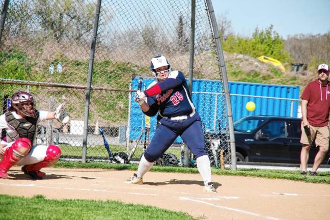 Lenape Valley batter Adrianna Gangi reacts to an incoming ball. She scored one run and contributed to four runs batted in (RBI).