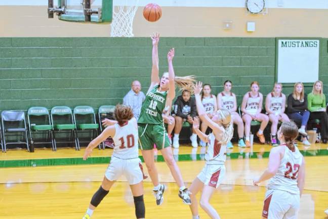 Sussex Tech’s Emily Ursin (10) releases the ball during a shot in the first half. She scored seven points.