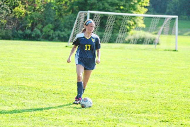 <b>Vernon’s Sophia Haw controls the ball.</b>