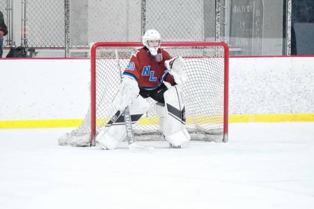 Newton-Lenape Valley goalie Adam Yacuk makes 19 saves in the game against Mountain Lakes.