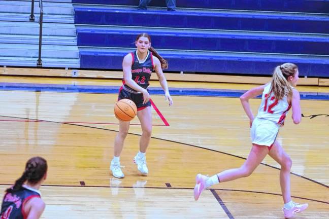 Lenape Valley's Callie Stevenson passes the ball towards a teammate. She scored eight points and grabbed four rebounds.