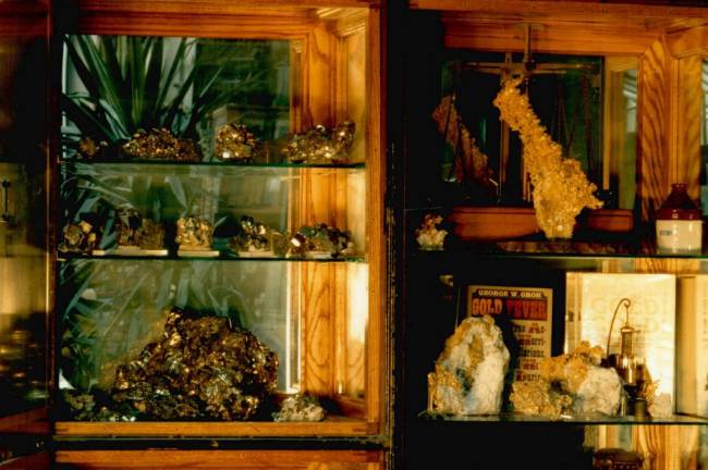 A display case at Sterling Hill Mining Museum containing gold specimens before the burglary. (Photo provided)