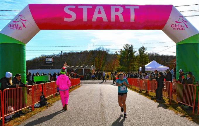 <b>Kayla Fortunato of Ridgewood is the first to finish the race. She finished third in the 25th Girls on the Run New Jersey North 5K on May 18 in Sparta.</b>