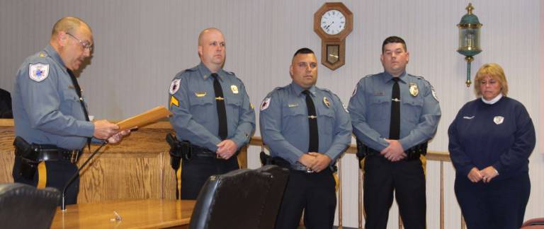 From left: Andover Police Chief Gil Taglialatela, Sgt. Eric Danielson, Patrolman George Laoudis, Patrolman Joe Indano and Dispatcher Janet Ragsdale.