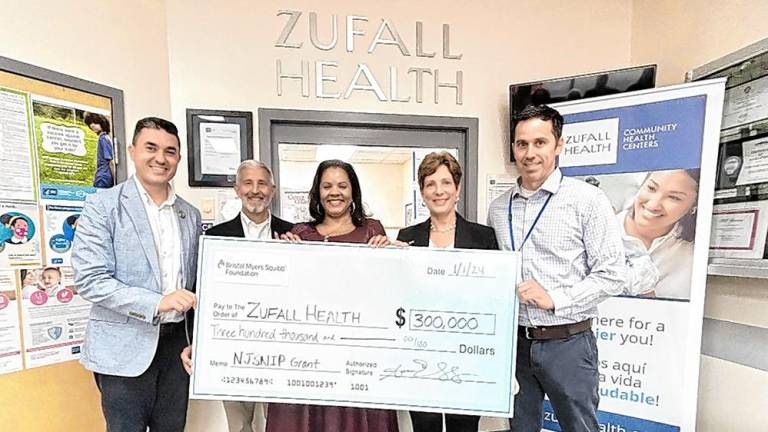 From left, state Assemblyman Michael Inganamort, R-24; Zufall Health family medicine physician Michael Ganon; Bristol Myers Squibb Foundation senior director Adrienne Gonzalez; Zufall Health president and chief executive Fran Palm; and Zufall Health senior vice president of medical services Douglas Bishop. (Photo provided)