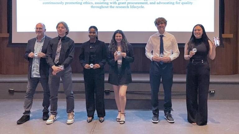 Presenters at the Skylands Research Institute symposium May 31 were, from left, Robert Ott, Chase Krisanda, Dana Dunbar, Juliette Sanchez, Nick Thomas and Jessica Rhule.